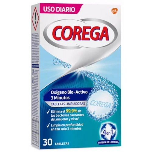 Corega oxigeno bio-activo - limpieza protesis dental (30 tabletas)